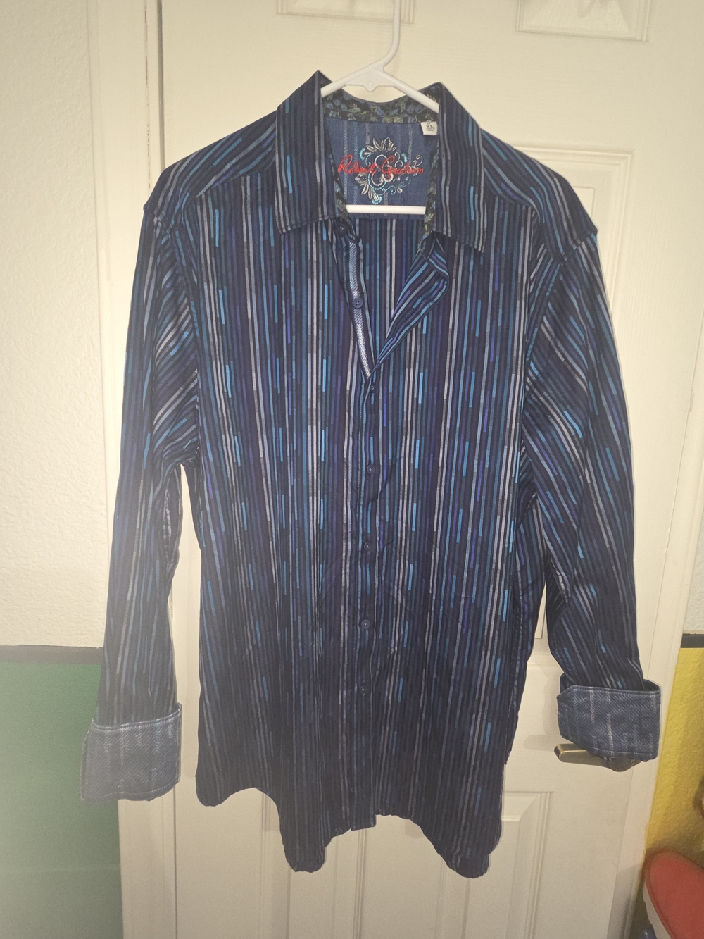 Robert Graham Men's Blue Striped Button-Up Shirt, Size XL